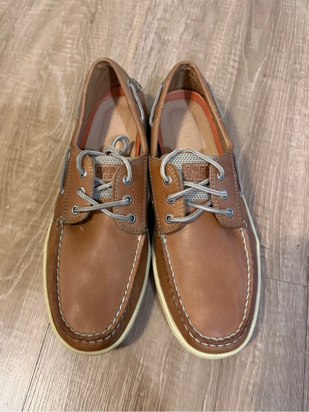 Sperry Tan Leather Mesh Boat Shoes